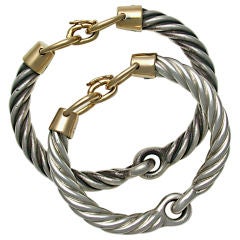 GUCCI Pair 1970s Silver and Gold Cable Twist Bangles