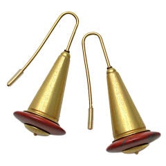Contemporary German Gold & Red Jasper Earrings