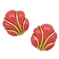 VERDURA Gold & Coral Earclips