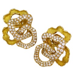 French Gold & Diamond Ribbon Loop Earclips