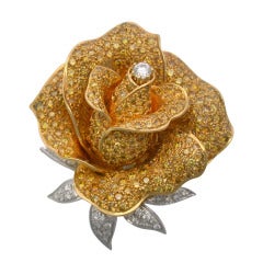 Sabbadini Fancy Yellow Diamond Rose Brooch