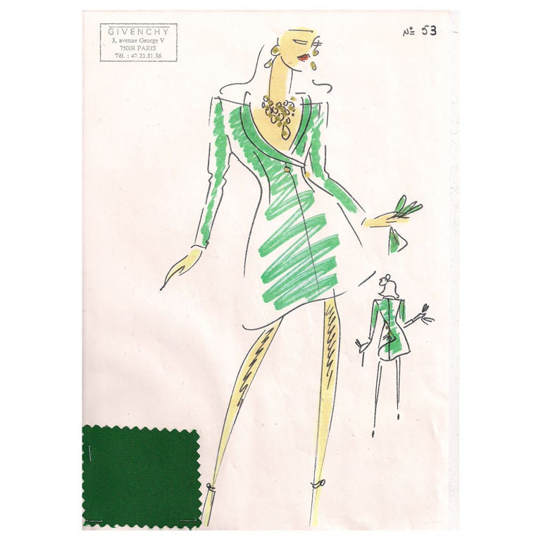 Givenchy Croquis of a Cocktail Dress For Sale