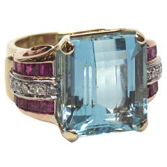 Vintage Aquamarine Ruby  Ring