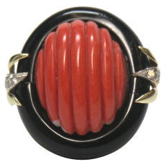 Fluted Coral Onyx Diamond Ring