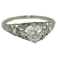 Art Deco Platinum Diamond Ring with Sapphires