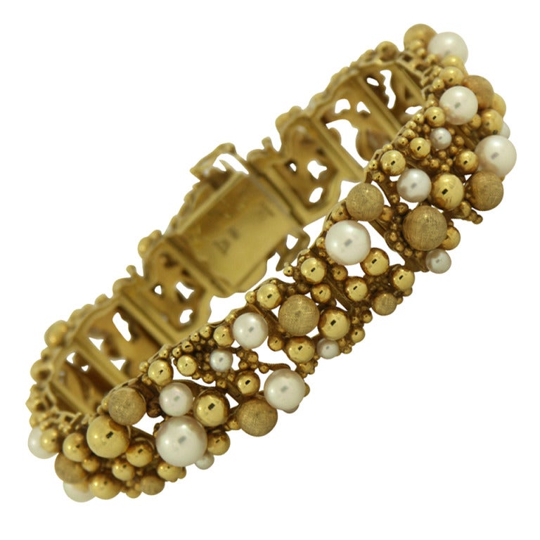 Yellow Gold Pearl and Gold Ball Bracelet