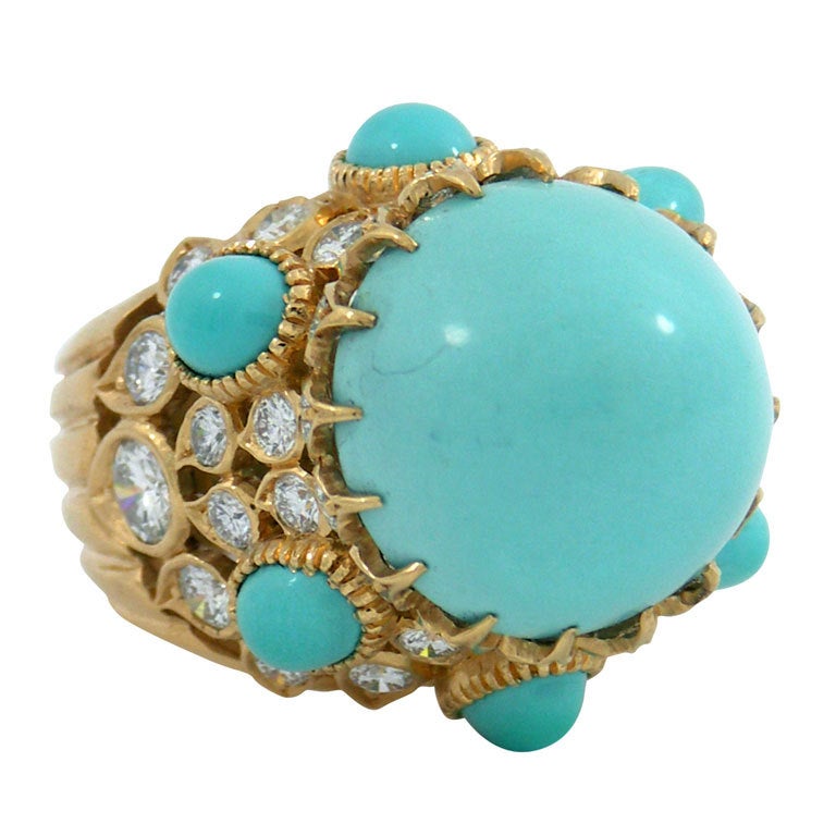 CARTIER Turquoise and Diamond Ring at 1stdibs