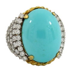 Vintage Turquoise Ring with Diamond Embelished Sides
