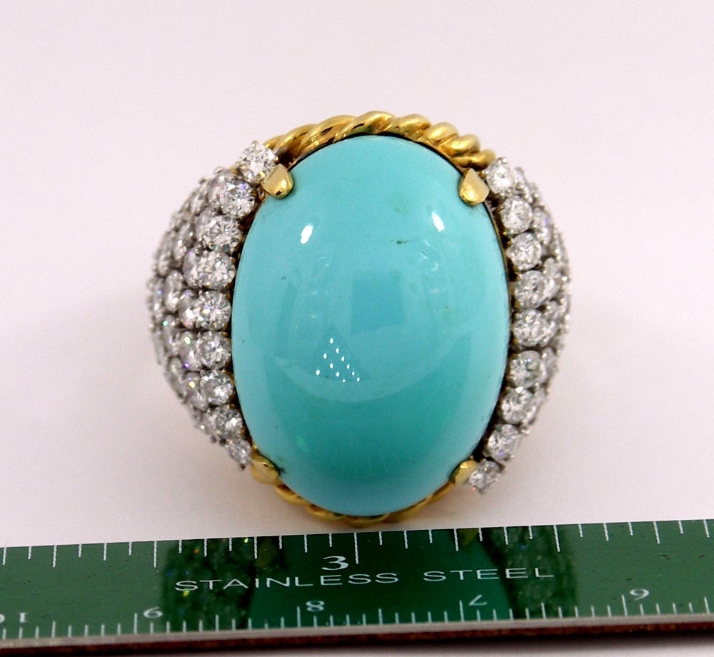 Turquoise Ring with Diamond Embelished Sides 1