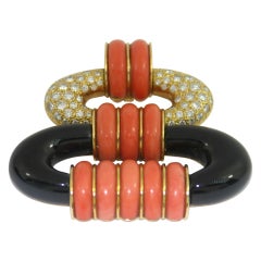 MARTIN France Coral Daimond and Onyx Pendant
