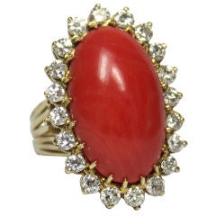 Elegant Coral and Diamond Ring