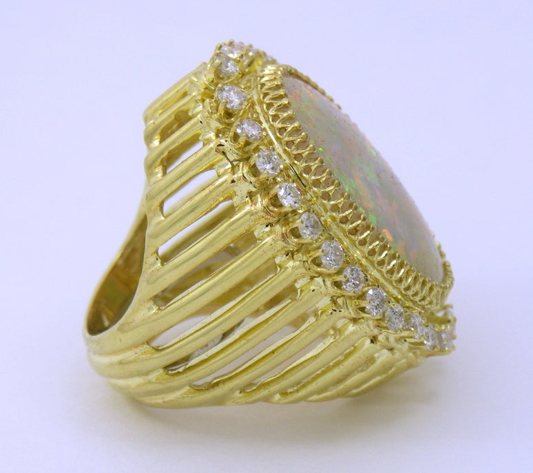 Contemporary Over the Top Opal Ring with Diamonds