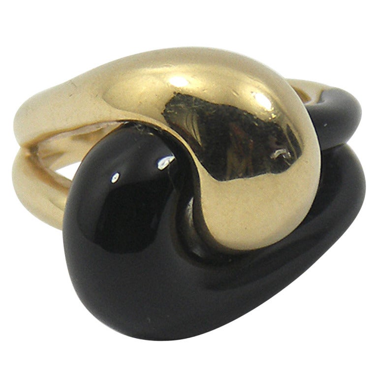 Stylized Yin and Yang Ring by MAZ in Gold and Onyx