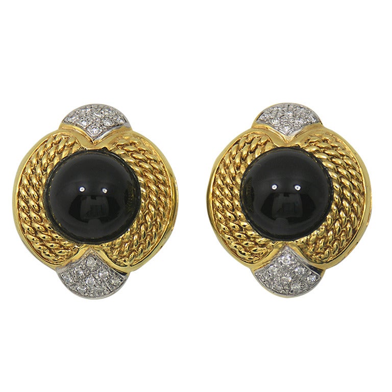 Onyx Diamond Gold Earrings