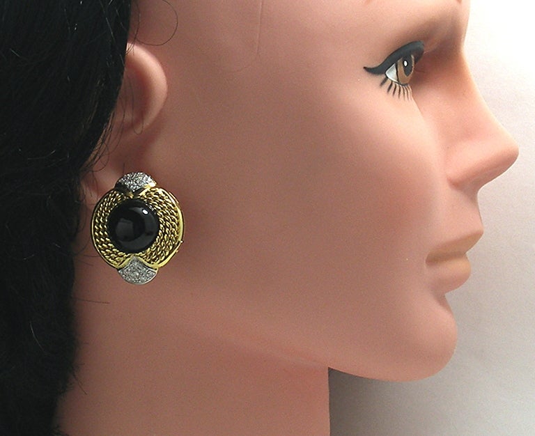 Women's Onyx Diamond Gold Earrings