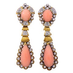 Angel Skin Coral Diamond Gold Earrings