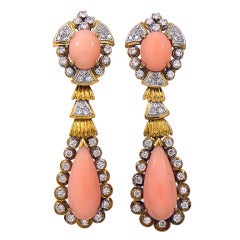 Angel Skin Coral Diamond Gold Earrings