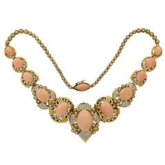 Angel Skin Coral Diamond Gold Necklace