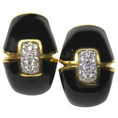 DAVID WEBB Black Enamel and Diamond Earrings