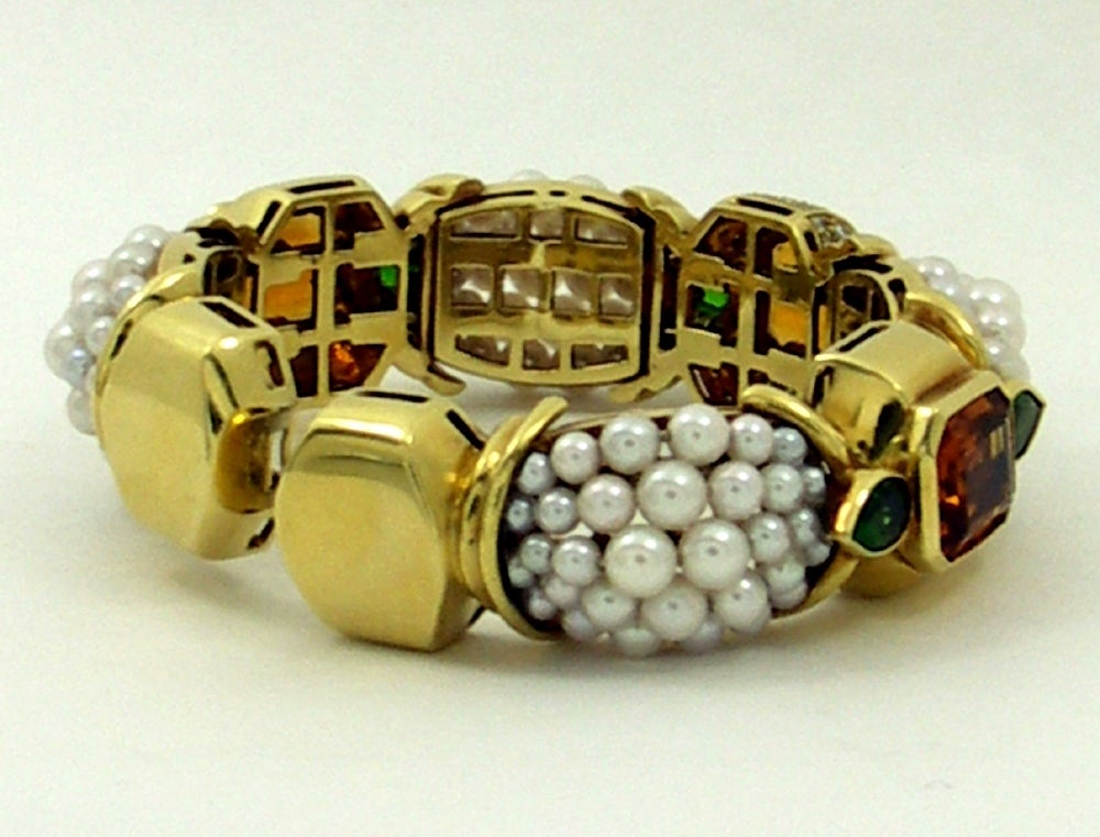 Contemporary Stevens Pearl, Diamond, and Gemstone Bracelet