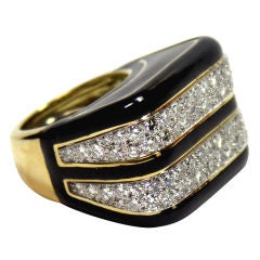 DAVID WEBB Black Enamel and Diamond Ring