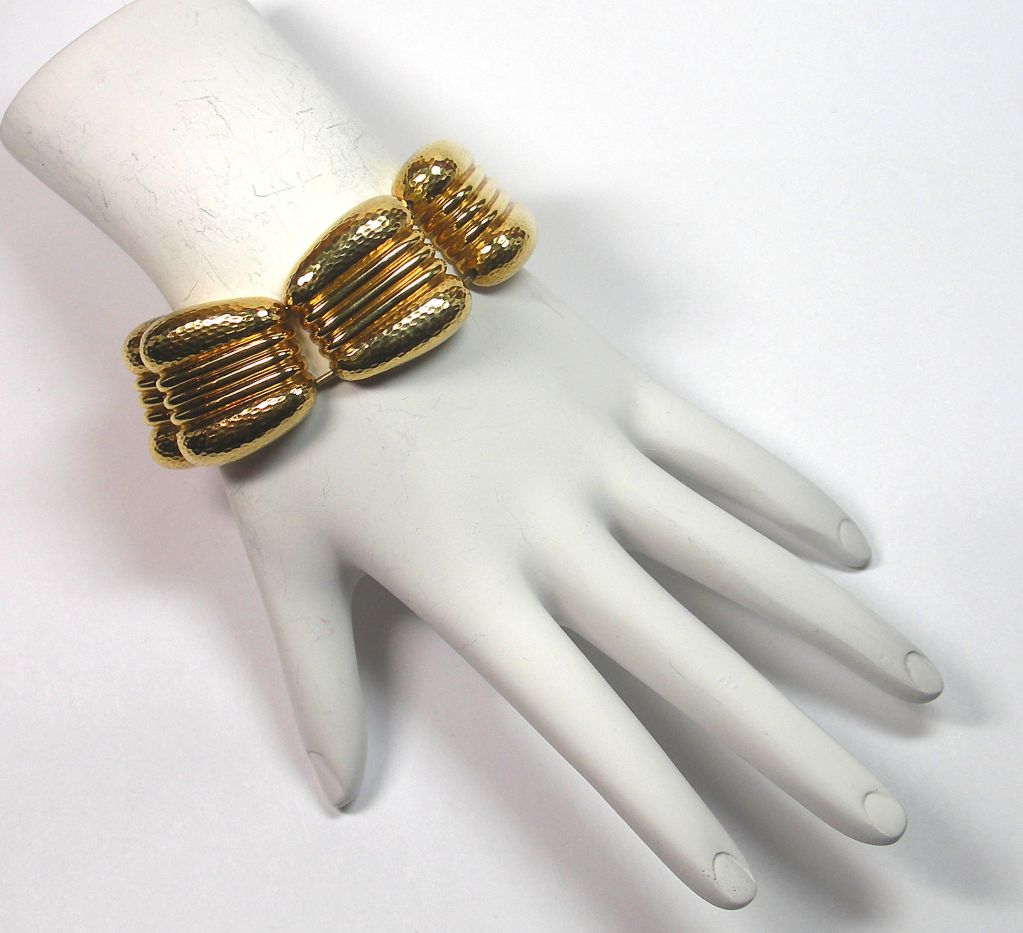 Andrew Clunn Gold Hammered Finished Bracelet In Excellent Condition In Palm Beach, FL
