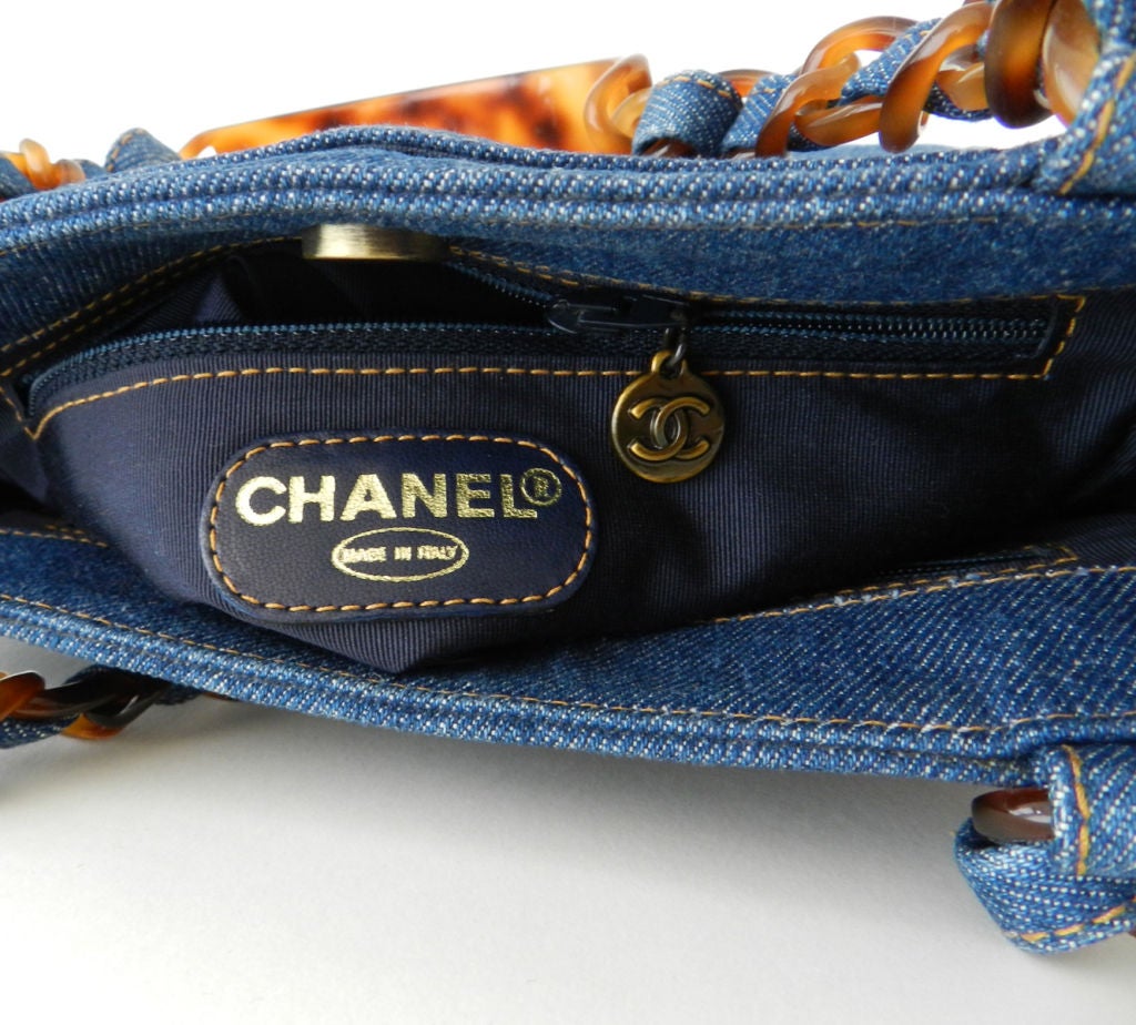 Chanel Denim Purse with Tortoise Handles 1