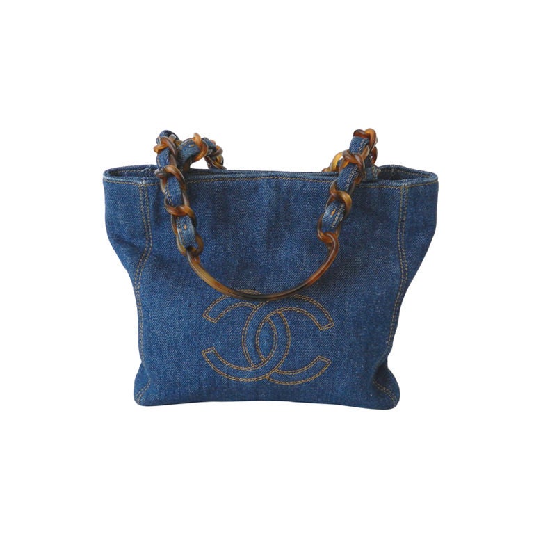 Chanel Denim Purse with Tortoise Handles