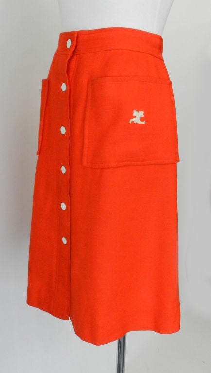 Courreges Vintage Orange Linen Snap Skirt