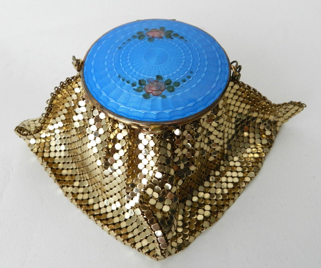 1930's Evans Mesh & Enamel Compact Purse 1