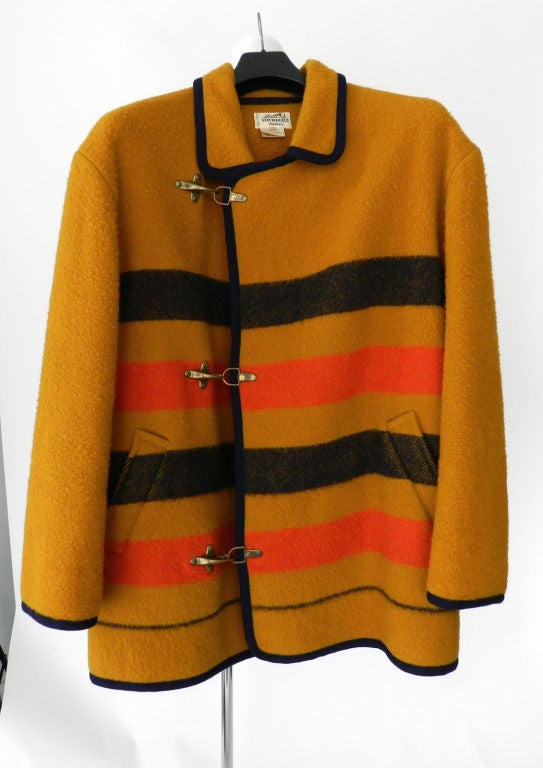 Hermes Vintage Wool Striped Coat 2