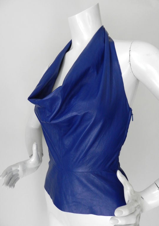 Genny Blue Leather Halter Top