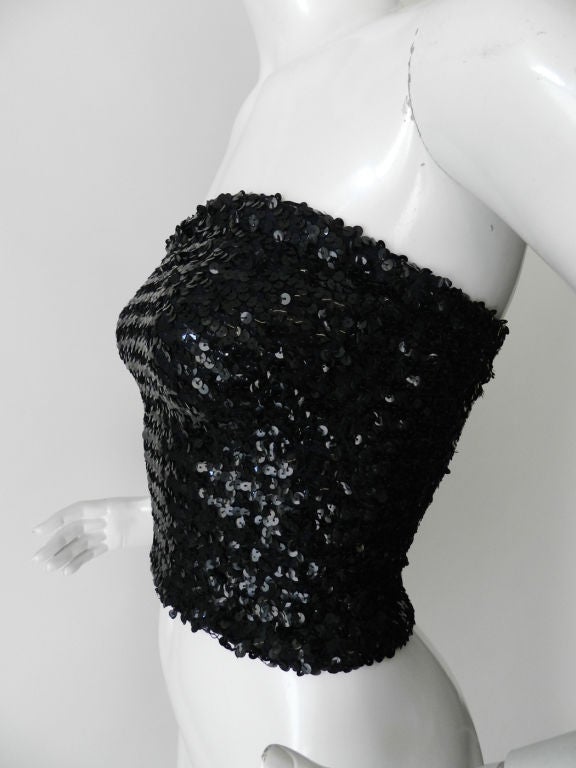 Vintage circa 1970's Biba black sequin disco tube top.  Excellent vintage condition with Biba label.  Overall size XS to fit 32
