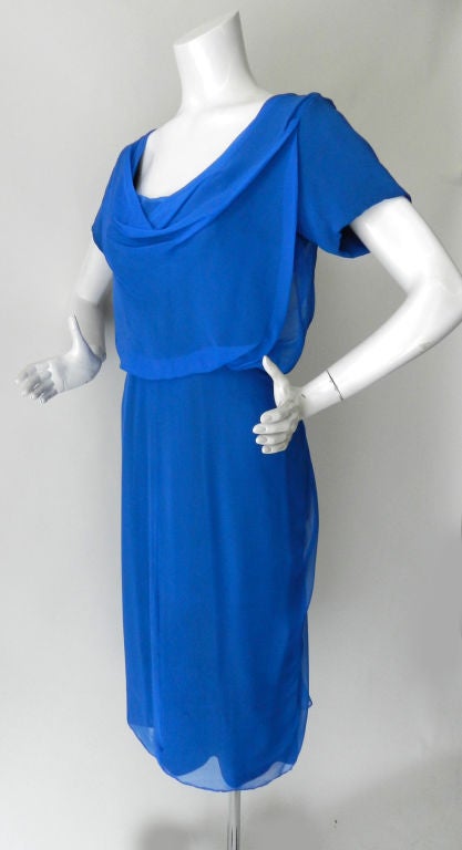 Travilla 1950's Blue Silk Dress