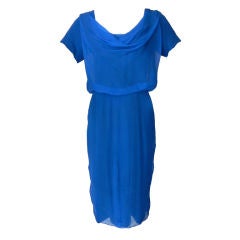 Travilla 1950's Blue Silk Dress