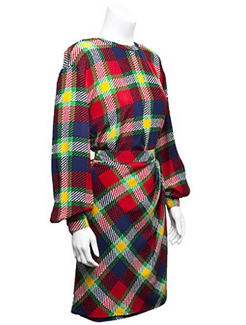 Valentino Plaid Wool Coat, Skirt and Blouse Ensemble