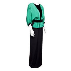 Vintage Valentino Emerald and Black Gown