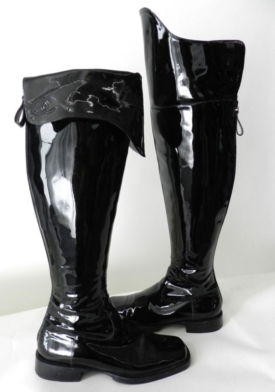 Women's Chanel Tall Black Patent Boots