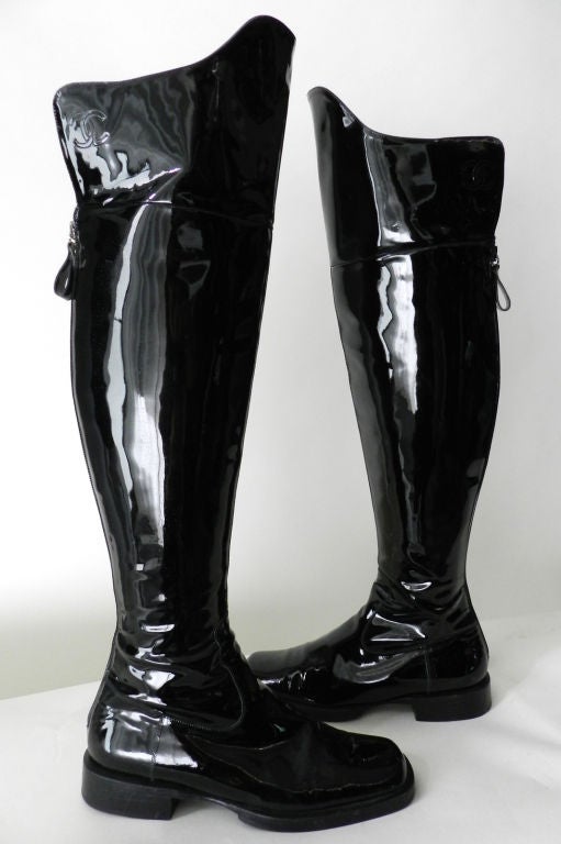 Chanel Tall Black Patent Boots 1