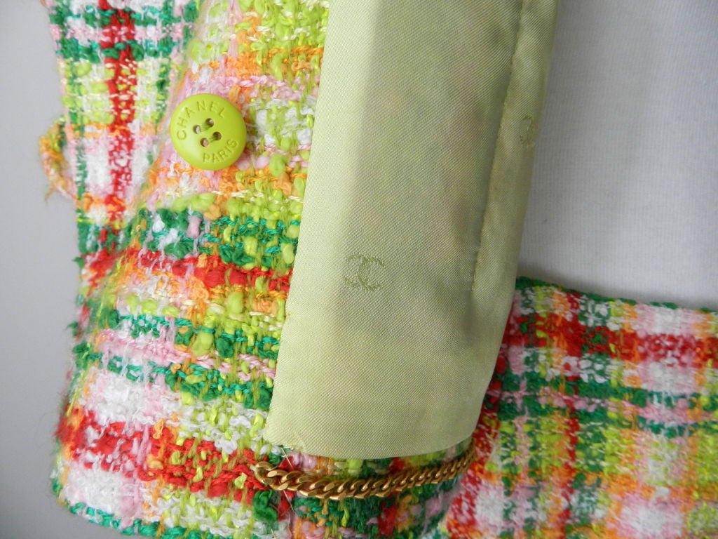 Chanel 97P Lime Red Green Skirt Suit 3