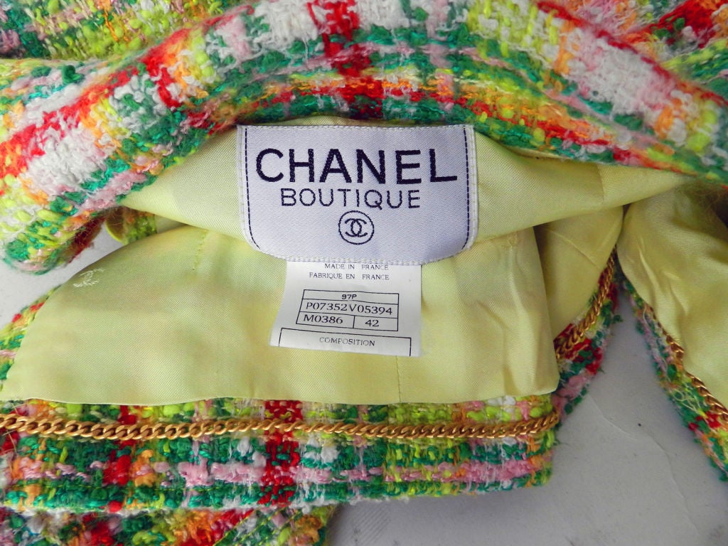 Chanel 97P Lime Red Green Skirt Suit 4
