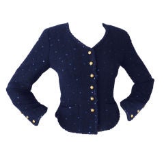 Chanel 1993 A Navy Boucle Jacket w Sequins