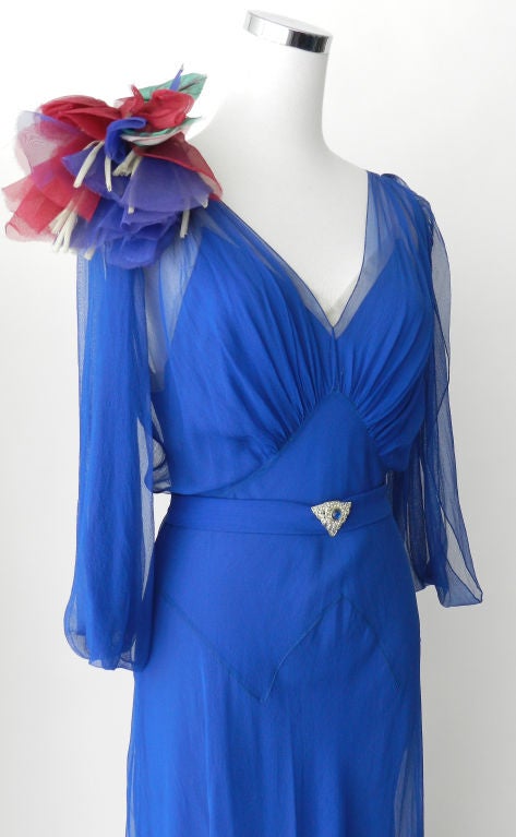 1930's Halle Bros. Art Deco Blue Dress