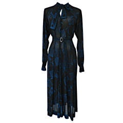 Jean Muir Vintage Blue Pattern Jersey Dress