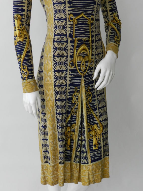Hermes 1970's Silk Jersey Patterned Dress 1