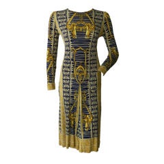 Hermes 1970's Silk Jersey Patterned Dress