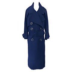 John Galliano Navy Wool Belted Coat