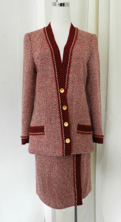 Chanel 99A Red Wool Skirt Suit