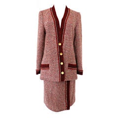 Chanel 99A Red Wool Skirt Suit