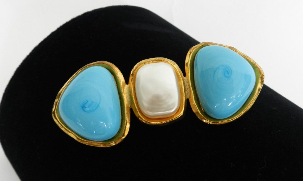 Chanel 1993 P Turquoise & Pearl Brooch